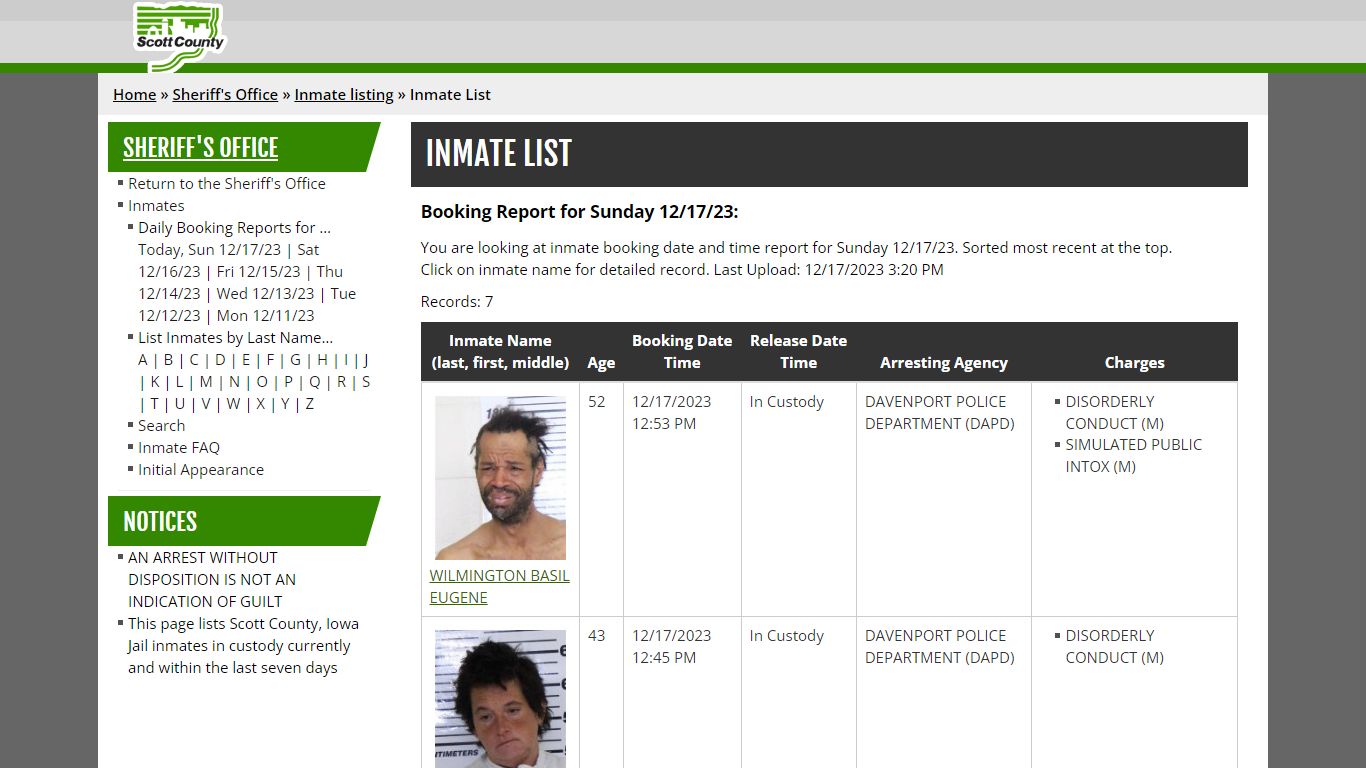 Inmate List - Scott County, Iowa